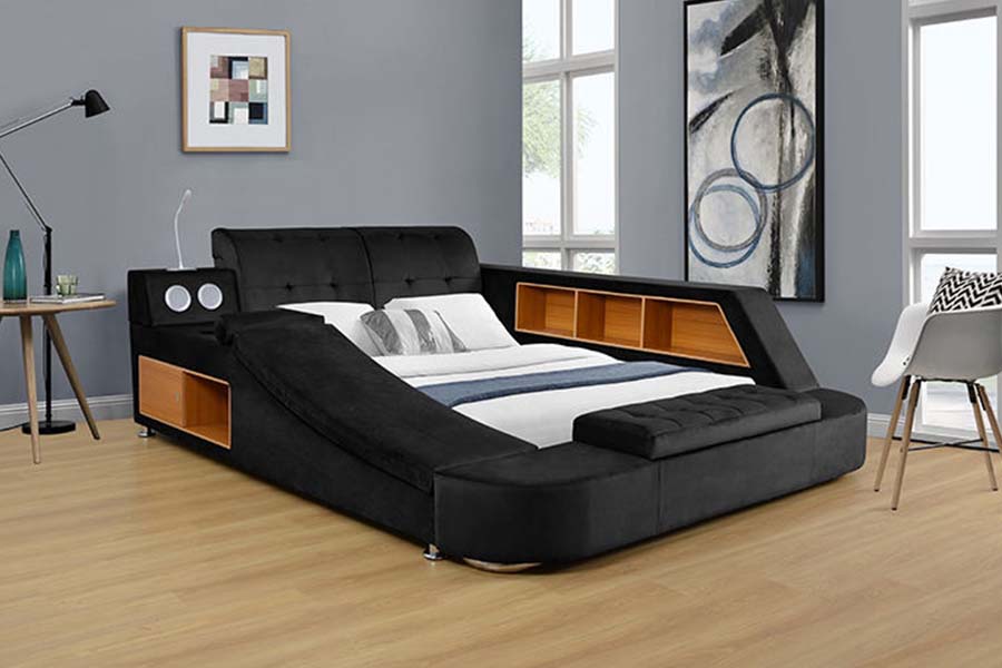 1550 Modernong Double Leather Fabric Bed Upholstered Storage Bed Frame
