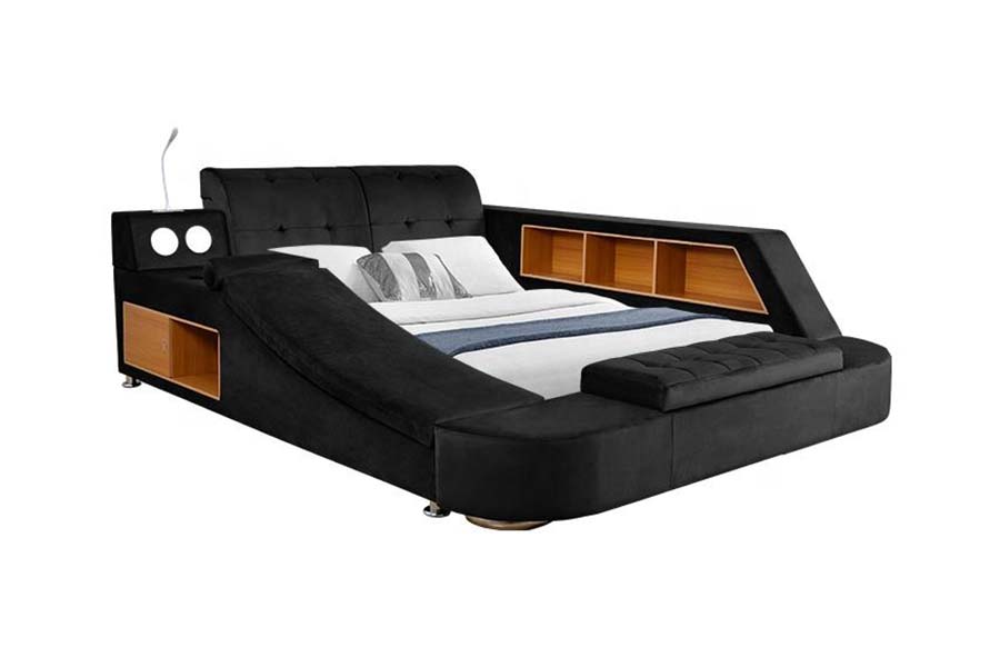 1550 Modernong Double Leather Fabric Bed Upholstered Storage Bed Frame
