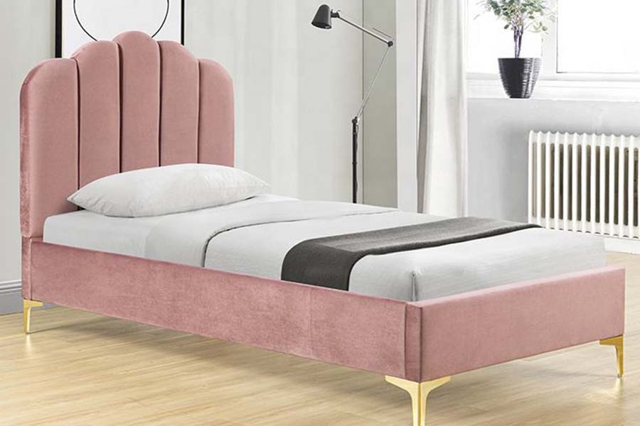 1655 Pink Linen Fabric Platform Bed Upholstered Bed