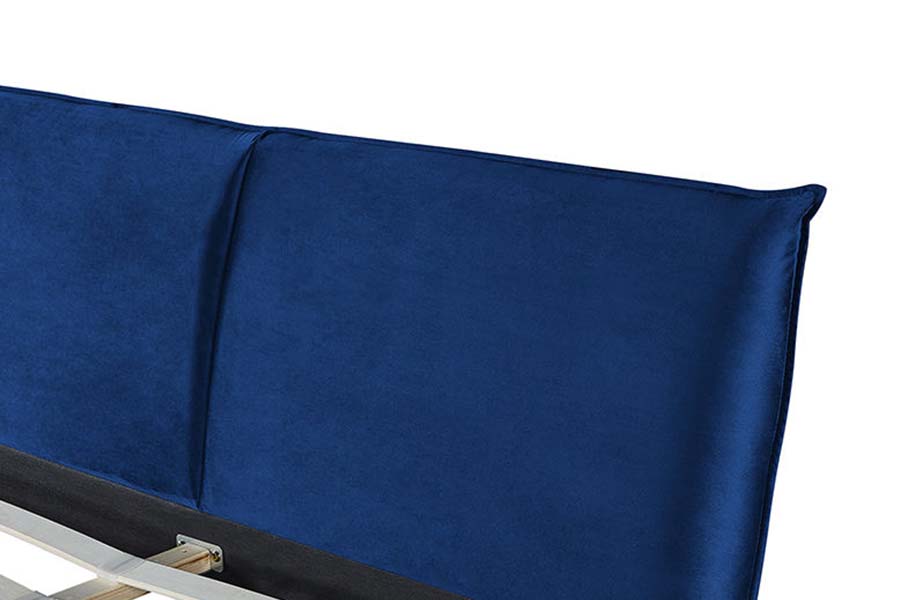 1494 Wooden Leg Queen Bed Blue Soft Headboard Upholstered Bed