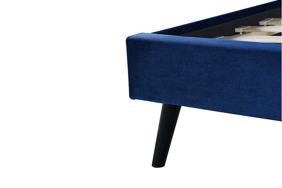 1494 Wooden Leg Queen Bed Blue Soft Headboard Upholstered Bed