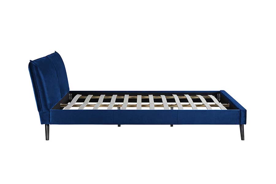 1494 Wooden Leg Queen Bed Blue Soft Headboard Upholstered Bed