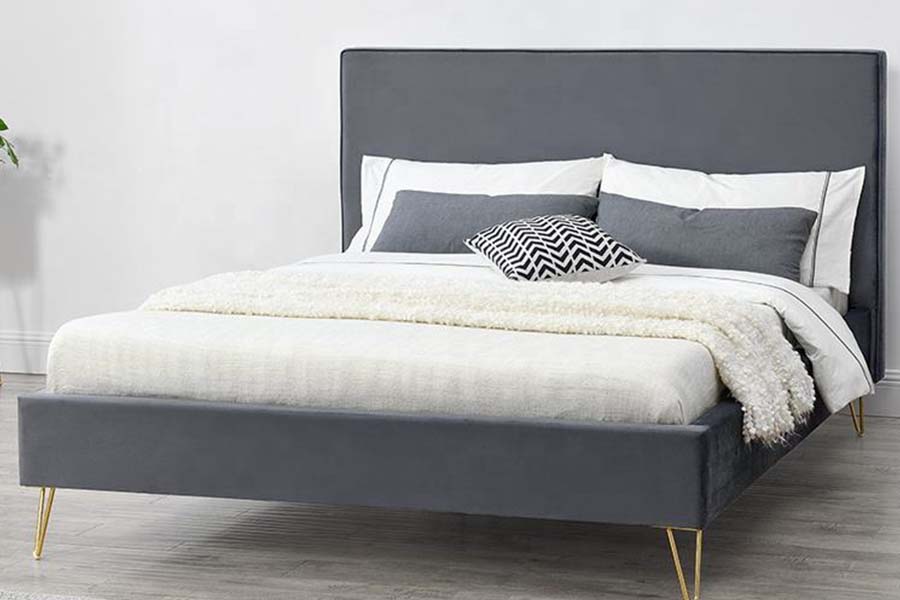 1476 Makukulay na Velvet Fabric Platform Bed Upholstered Bed