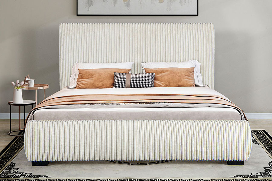 4256 Corduroy Concise Headboard Upholstered Bed