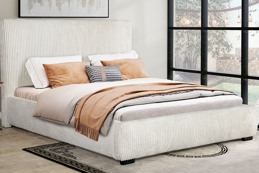4256 Corduroy Concise Headboard Upholstered Bed