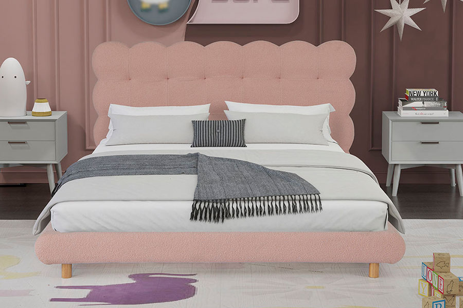 4134 French Design Sherpa Wool Tufted Upholstered Bed