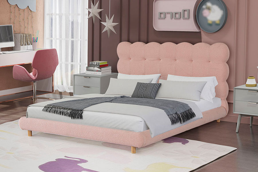 4134 French Design Sherpa Wool Tufted Upholstered Bed