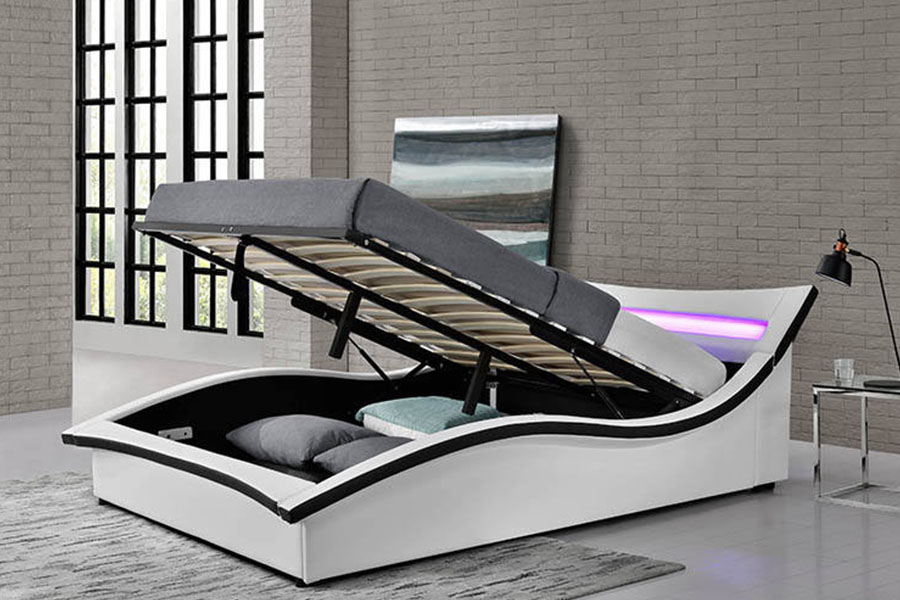 1877 Luxury PU Leather LED Upholstered Bed Frame