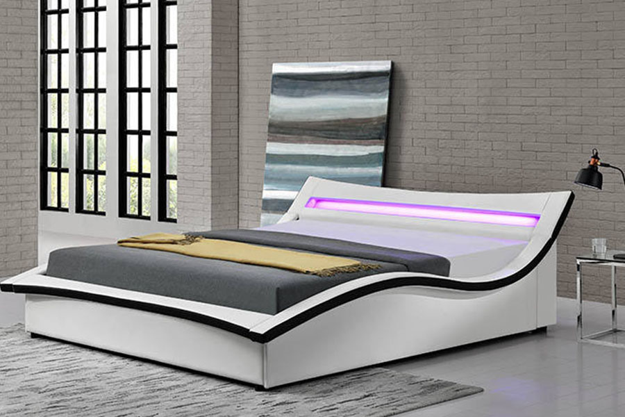 1877 Luxury PU Leather LED Upholstered Bed Frame