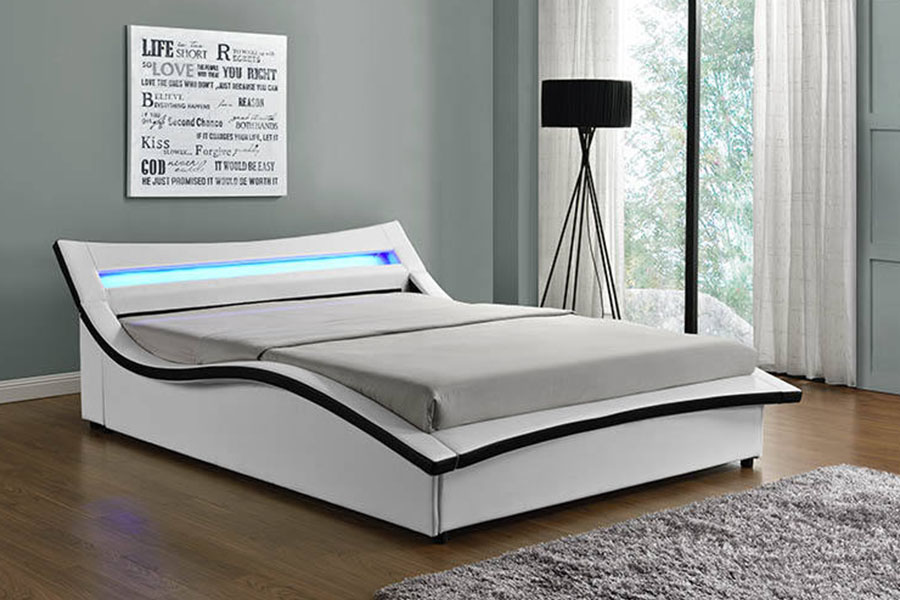 1877 Luxury PU Leather LED Upholstered Bed Frame