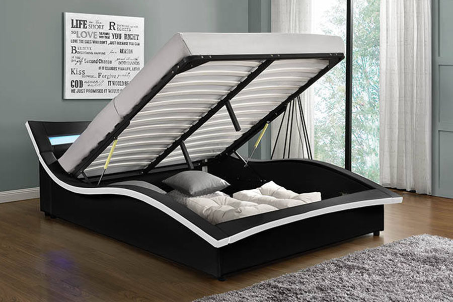 1877 Luxury PU Leather LED Upholstered Bed Frame