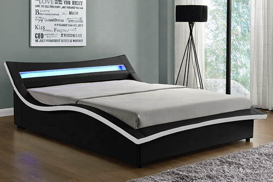 1877 Luxury PU Leather LED Upholstered Bed Frame