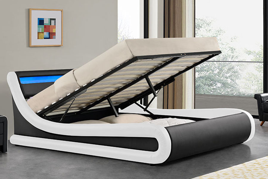 1138-1G Parang Wave LED Gas Lift Ottoman PU Leather Bed