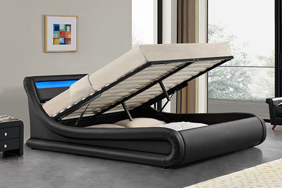 1138-1G Parang Wave LED Gas Lift Ottoman PU Leather Bed