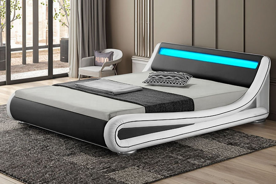 1137-1 Smart LED King Storage Leather Upholstered Bed Frame