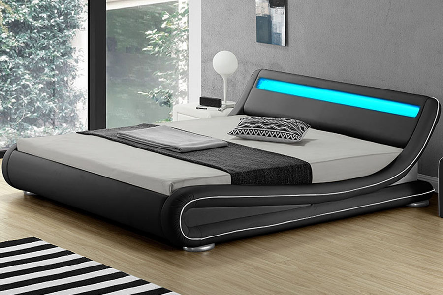 1137-1 Smart LED King Storage Leather Upholstered Bed Frame