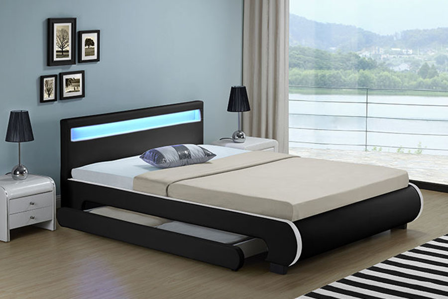 1135-1D LED Storage Upholstered Drawer PU Leather Bed