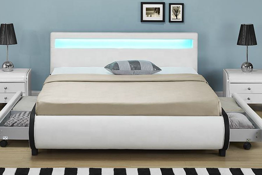1135-1D LED Storage Upholstered Drawer PU Leather Bed