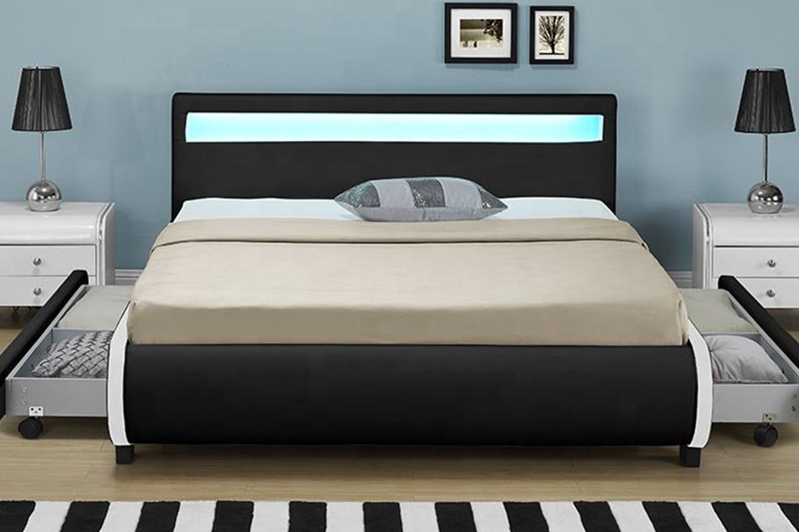 1135-1D LED Storage Upholstered Drawer PU Leather Bed