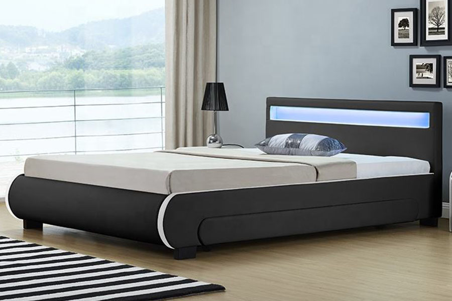 1135-1D LED Storage Upholstered Drawer PU Leather Bed