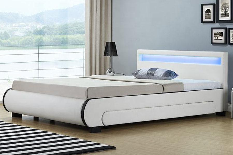 1135-1D LED Storage Upholstered Drawer PU Leather Bed