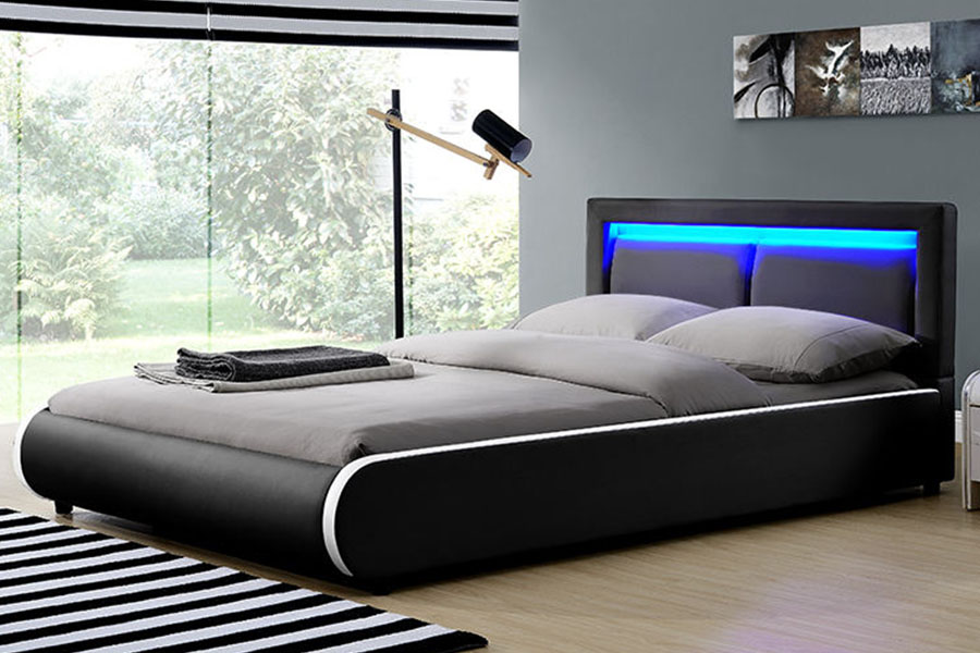 1124-1 Modernong European LED Cushioned Leather Upholstered Bed Frame