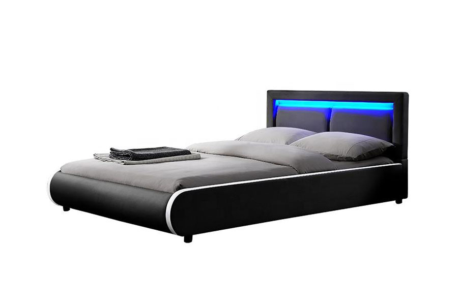 1124-1 Modernong European LED Cushioned Leather Upholstered Bed Frame