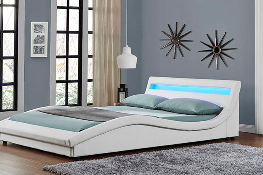 1111-1 European Style PU Leather LED Upholstered Bed Frame