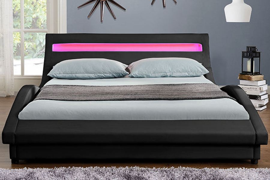 1111-1 European Style PU Leather LED Upholstered Bed Frame