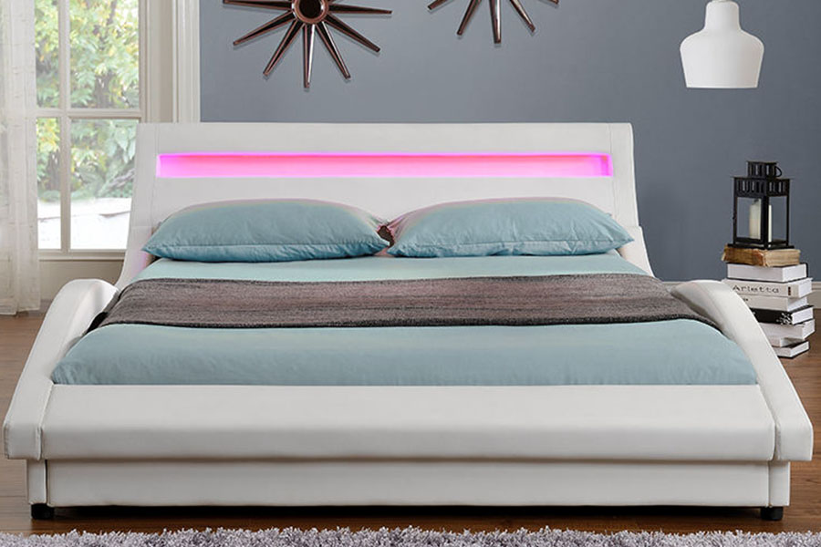 1111-1 European Style PU Leather LED Upholstered Bed Frame