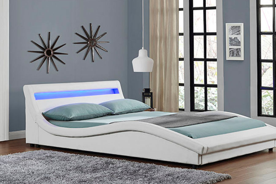 1111-1 European Style PU Leather LED Upholstered Bed Frame