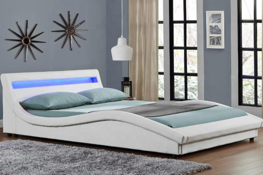 1111-1 European Style PU Leather LED Upholstered Bed Frame