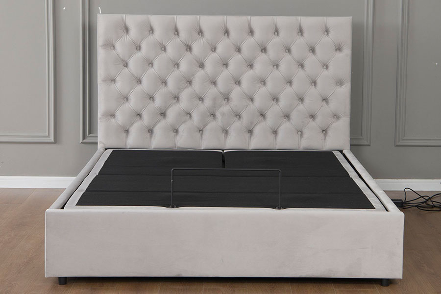 4963 Electric Adjustable Gray Velvet Diamond Storage Bed Frame
