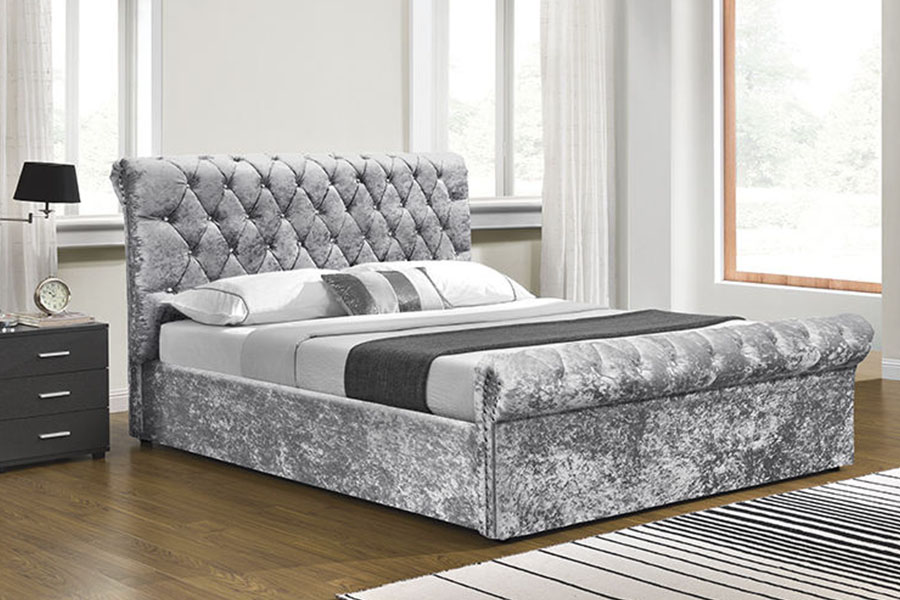 1153G Chesterfield Crushed Velvet Crystal Ottoman Storage Bed