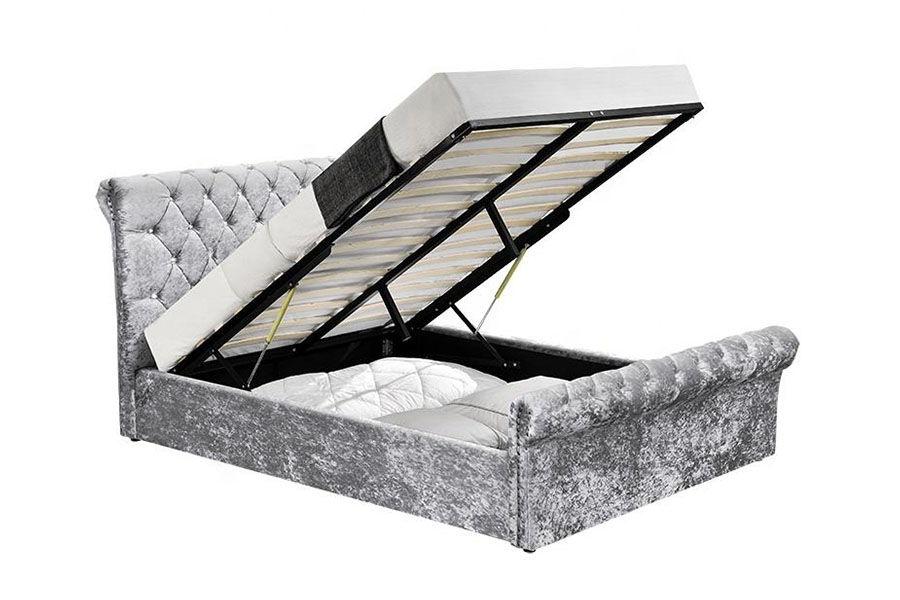 1153G Chesterfield Crushed Velvet Crystal Ottoman Storage Bed