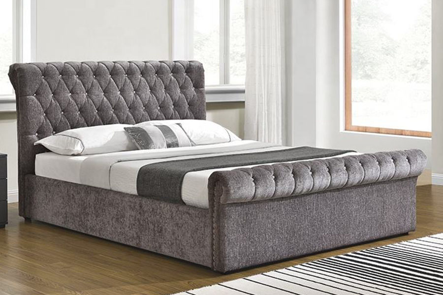 1153G Chesterfield Crushed Velvet Crystal Ottoman Storage Bed