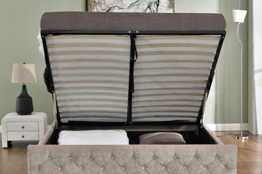 1151G Luxury Velvet Lift King Storage Tufted Bed Frame