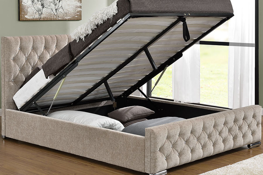 1151G Luxury Velvet Lift King Storage Tufted Bed Frame