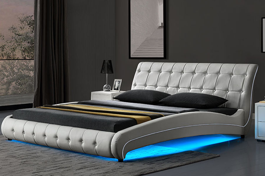 1144-1 Tufted Faux Leather Luxury LED Upholstered Bed Frame