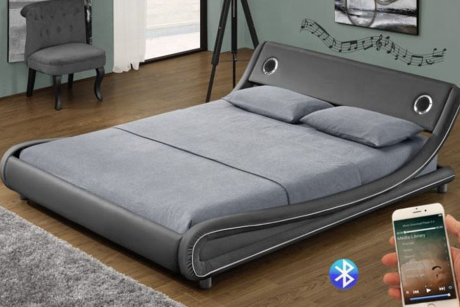 1140S Gas Lift Music Speaker Synthetic Leather Bed Frame