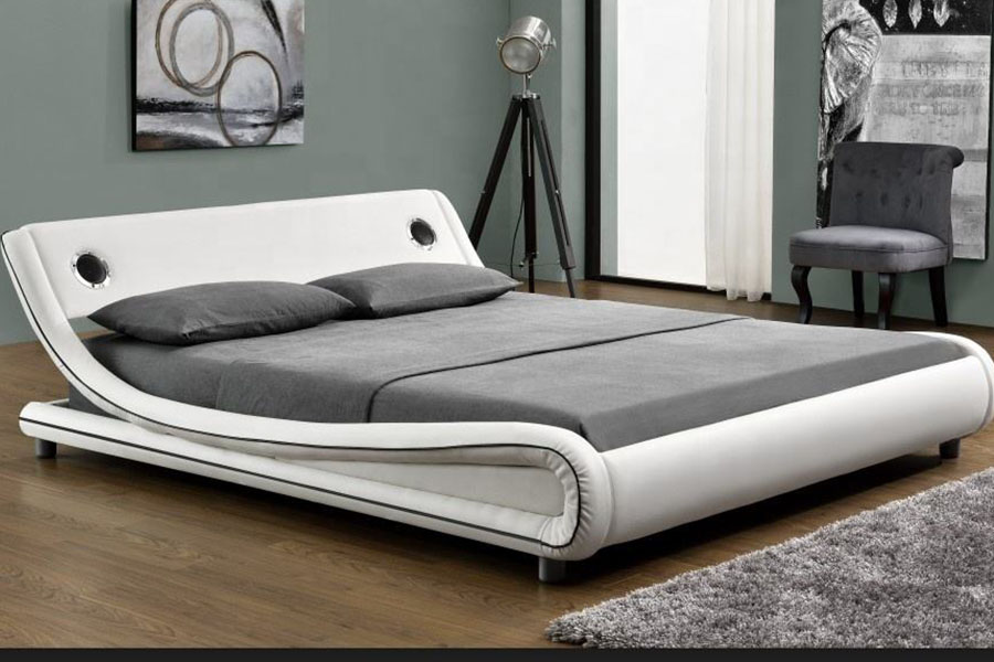 1140S Gas Lift Music Speaker Synthetic Leather Bed Frame