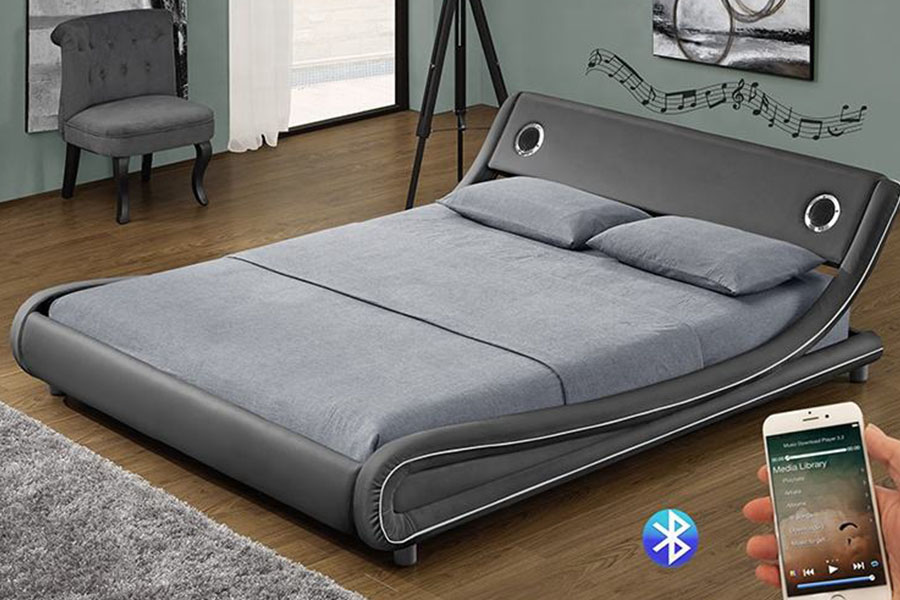 1140S Gas Lift Music Speaker Synthetic Leather Bed Frame