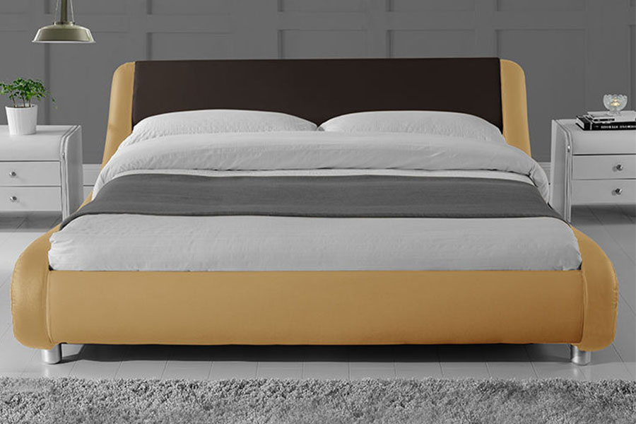 1140-1 Synthetic Leather Dual-Tone LED Upholstered Bed Frame