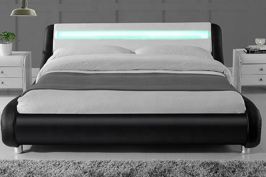 1140-1 Synthetic Leather Dual-Tone LED Upholstered Bed Frame