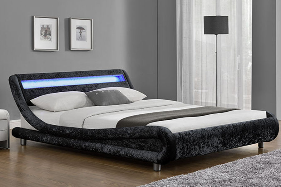 1140-1 Synthetic Leather Dual-Tone LED Upholstered Bed Frame