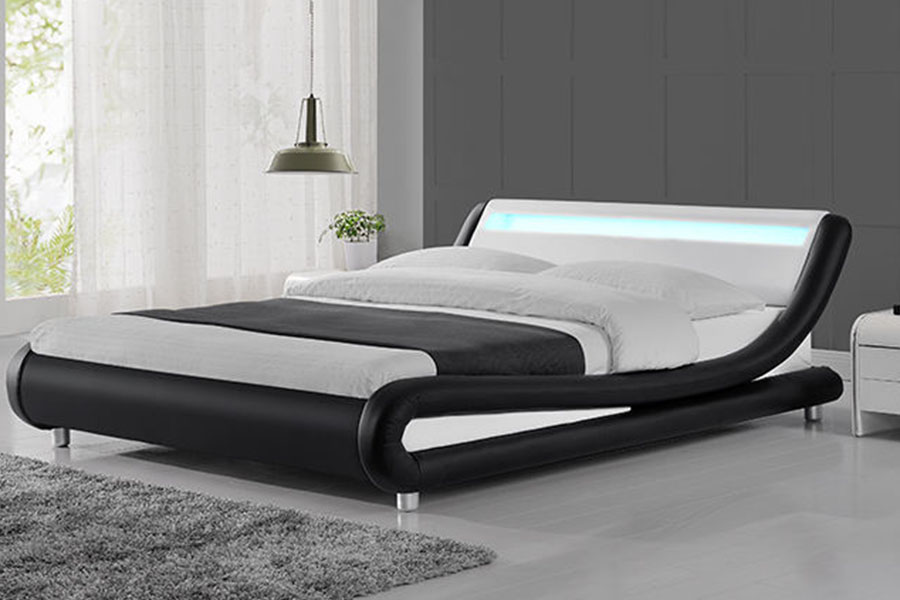 1140-1 Synthetic Leather Dual-Tone LED Upholstered Bed Frame