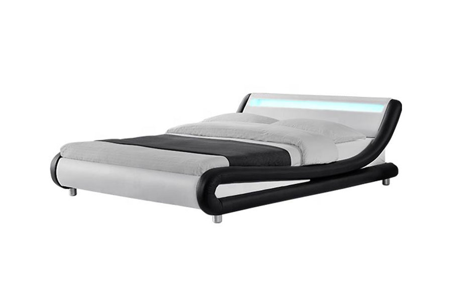 1140-1 Synthetic Leather Dual-Tone LED Upholstered Bed Frame