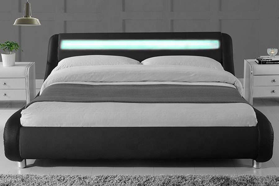 1140-1 Synthetic Leather Dual-Tone LED Upholstered Bed Frame