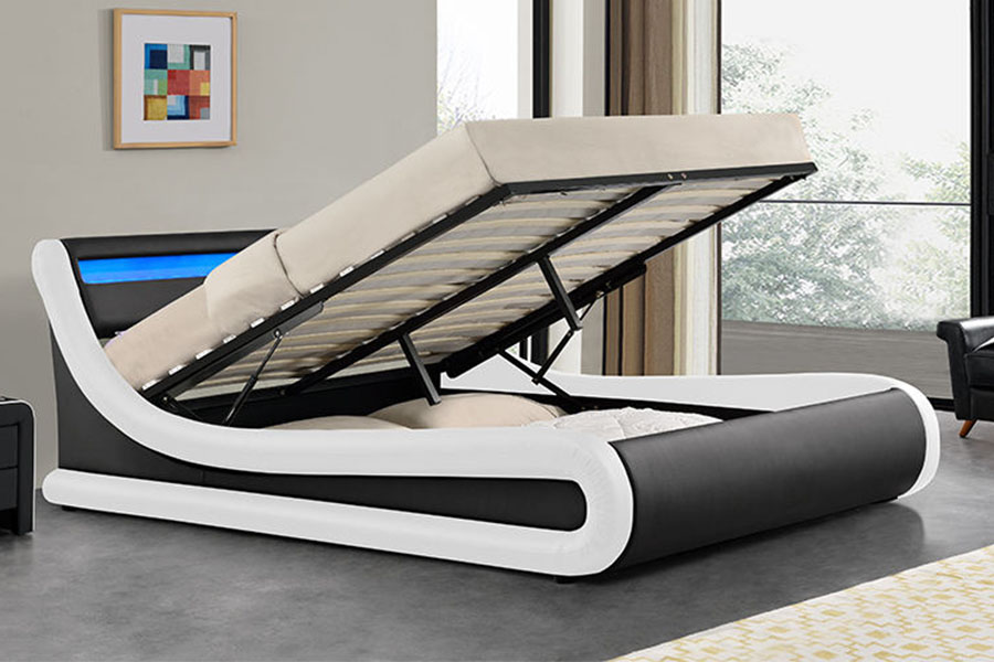 1138G Ottoman King LED PU Leather Upholstered Bed Frame