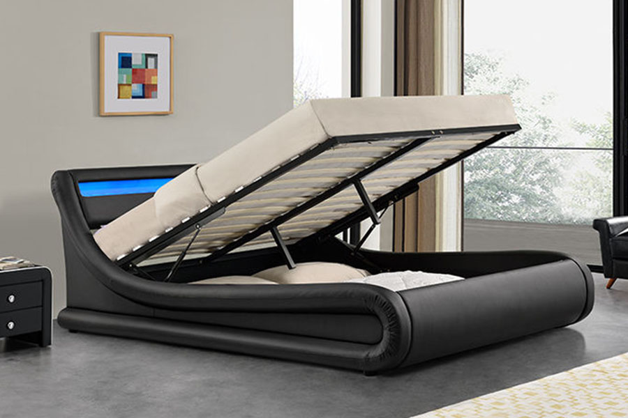 1138G Ottoman King LED PU Leather Upholstered Bed Frame